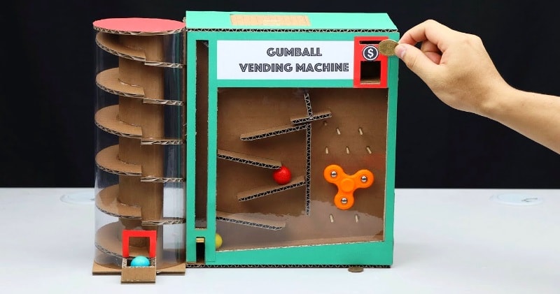 Diy Amazing Gumball Vending Machine With Coin From Cardboard