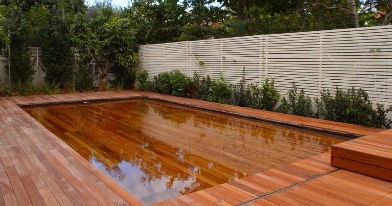 wood decking around inground pool