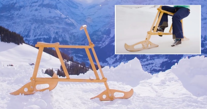 wooden ski bike