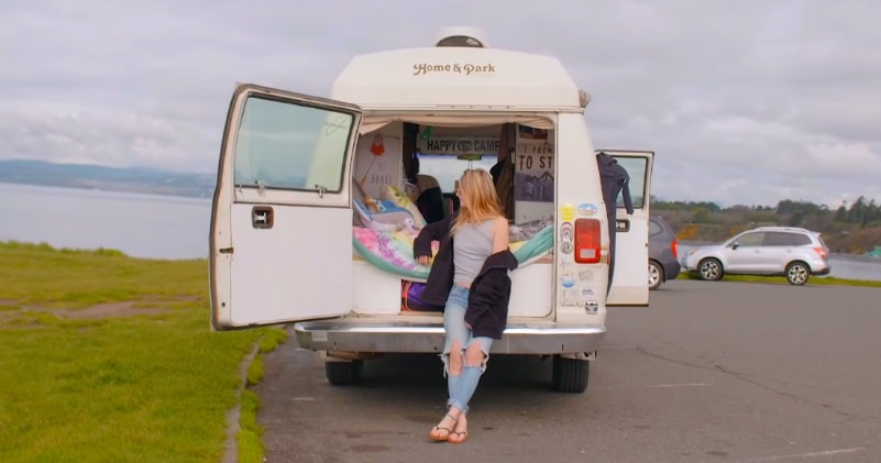 Young Woman Living In A Van As Full Time Tiny Home Van Life