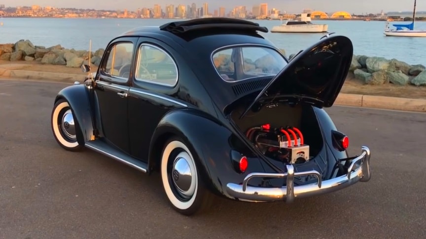 a 1958 all electric vintage vw beetle with tesla batteries