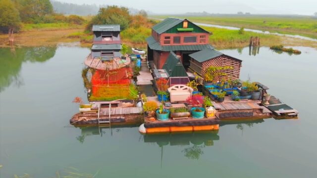 Self-Built Off-Grid Island Homestead Built With Salvaged Materials