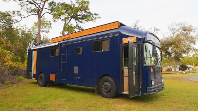 Family’s Self Built Raised Roof School Bus Tiny Home